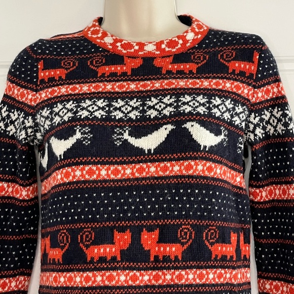 J. Crew Farmyard Fair Isle Bird Cat Wool Sweater Soft Cozy Comfy Size XS - Picture 3 of 13